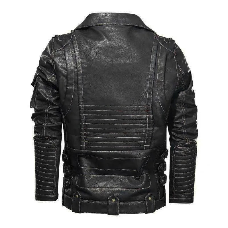 Winter PU Leather Jacket Men Fashion Motorcycle Faux Leather Jacket Male Autumn Cool Zipper Pockets Outwear Coats Clothing