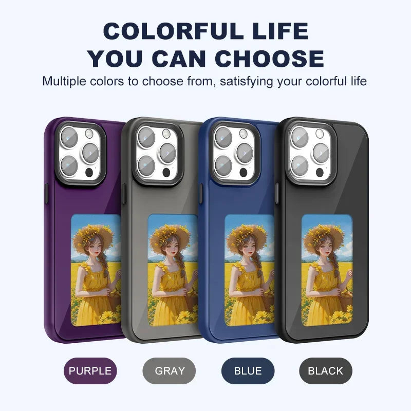 NFC Smart E-ink Screen Phone Case For IPhone 16 15 14 13 12 11 Pro Max DIY Batteryless NFC Phone Case