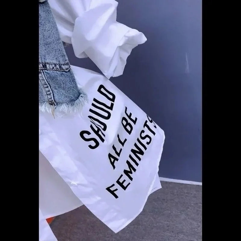 Fashion Denim Shirt Ladies Tops Women New Splicing Denim Jacket Spring Autumn Korean Casual Jean Coat Female Windbreaker