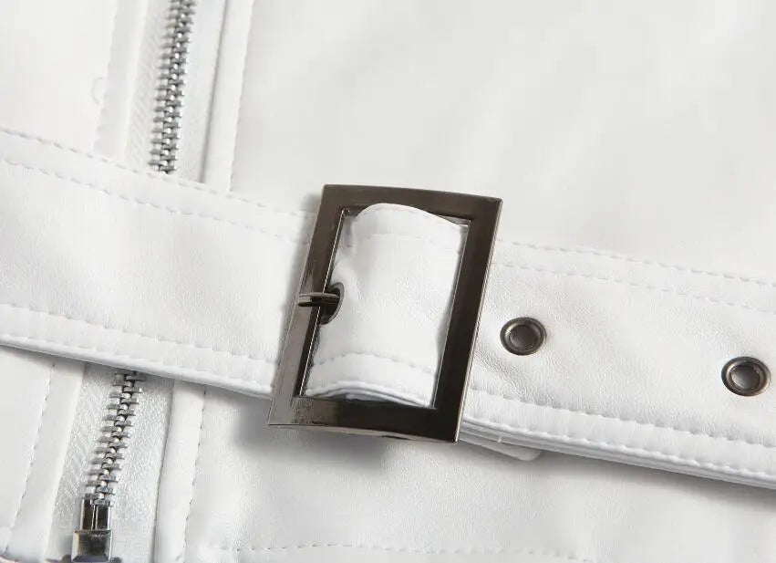 White PU Leather Jacket Men's Jacket Long Sleeve Motorcycle Punk Style Coat Autumn Winter