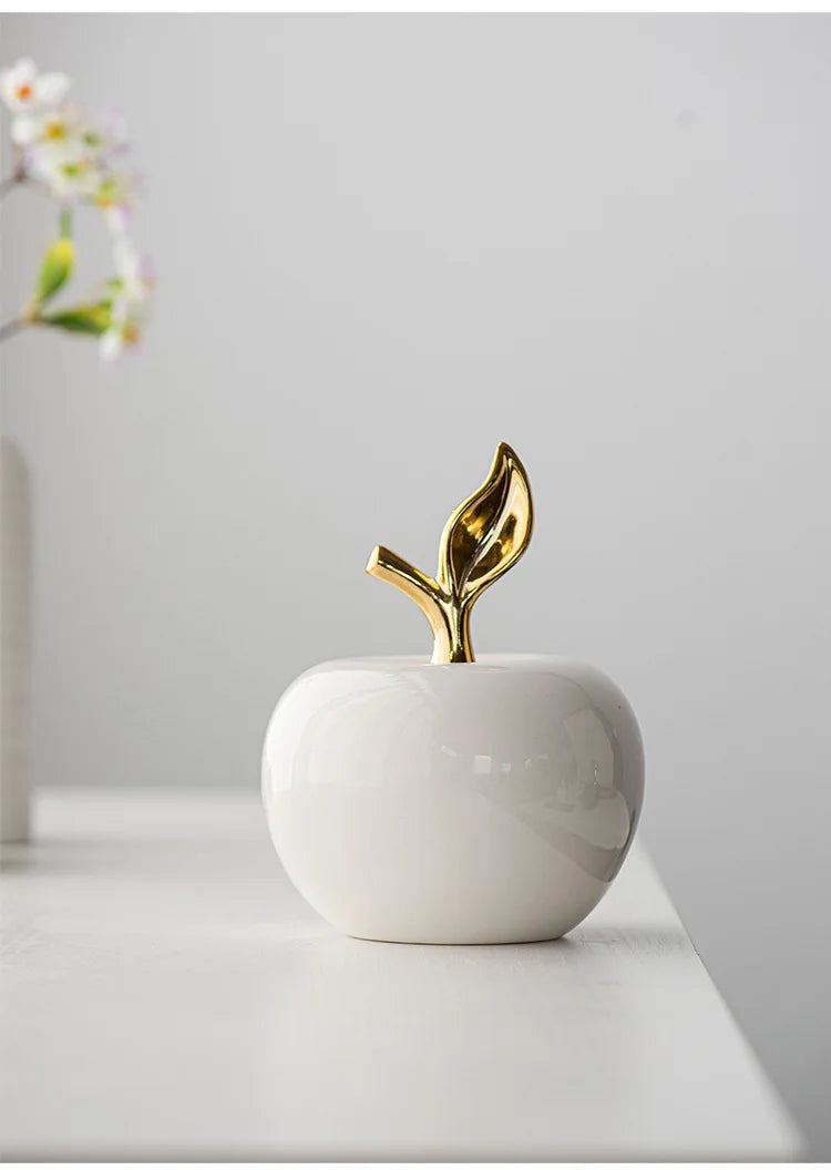 Creative Ceramic Apple Figurines Handicrafts Living Room Art White Apple Sculpture Room Home Decor Accessories Holiday Gifts
