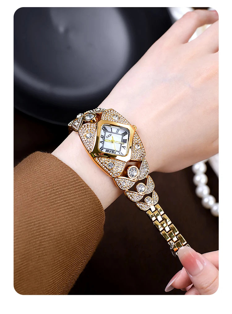 2025 New Women Watch Light Luxury Brand Diamond Inlaid Bracelet Watches Waterproof Ladies Fashion Quartz Clock Wristwatch Gift