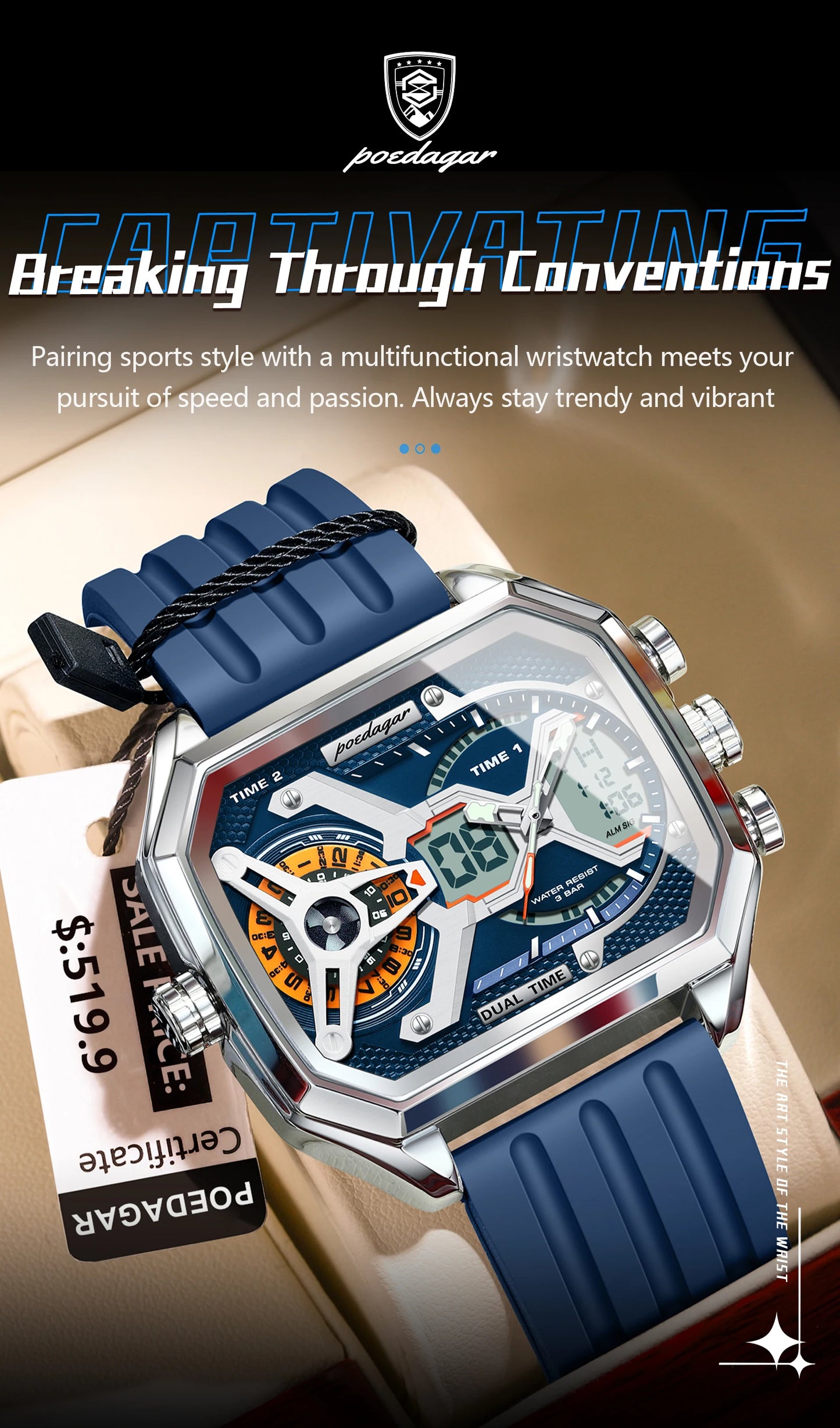 POEDAGAR Top Luxury Men Clock LED Calendar Week Luminous Man Wristwatch Electronic Rectangle Silicone Strap Quartz Men's Watches