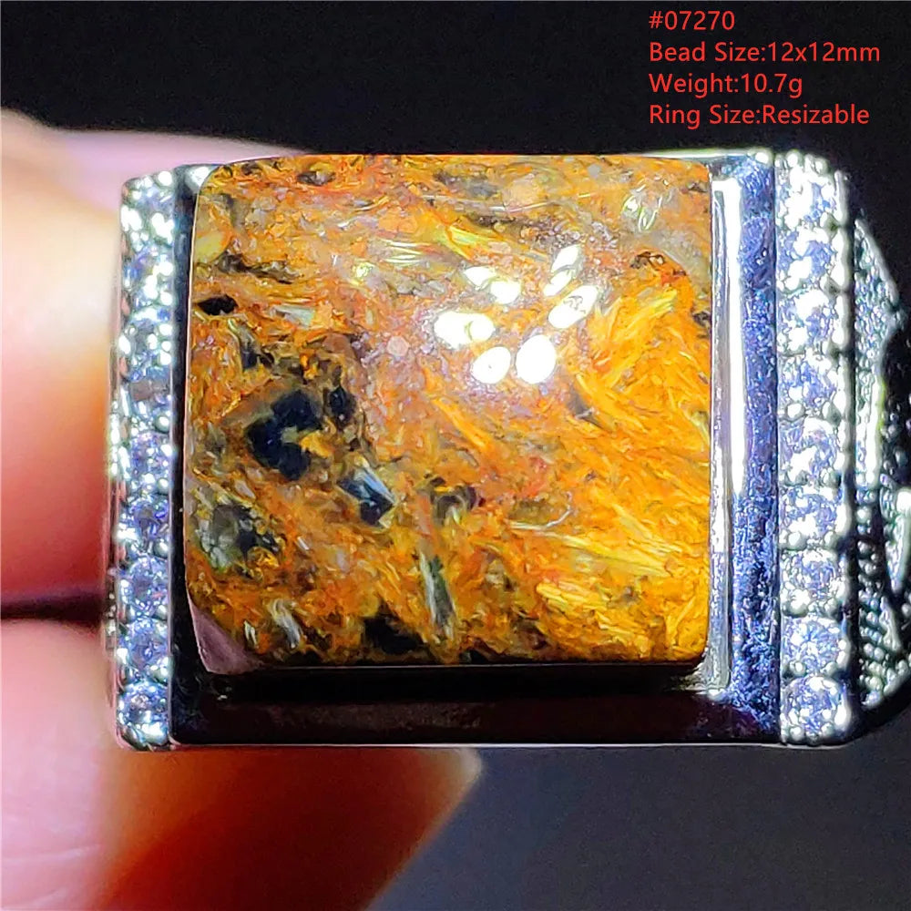 Natural Blue Pietersite Beads Adjustable Ring Woman Men Namibia Pietersite Ring Chatoyant Beads Fashion Silver Jewelry AAAAAA