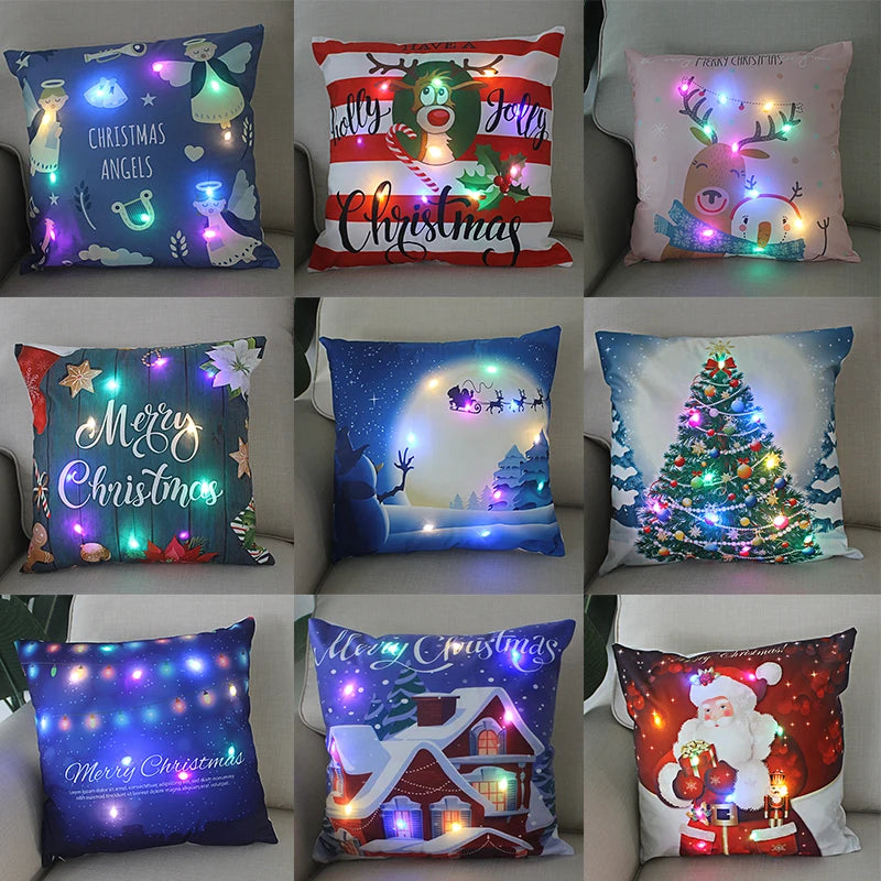 LED Christmas Cushion Cover Merry Santa Claus Light Pillow   Lighting Pillowcase Home Decoration New Year  Decor