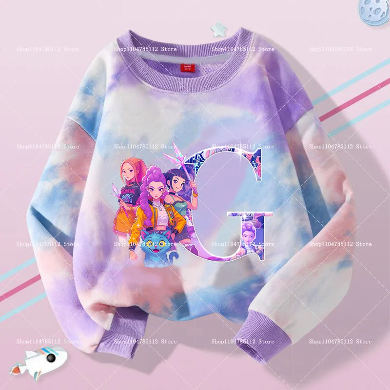 K Pop Demon Hunters Girls Sweatshirt Rumi Mira Zoey A-Z Hoodies Kids Spring Autumn Pullover Children Long Sleeves Clothes Gift