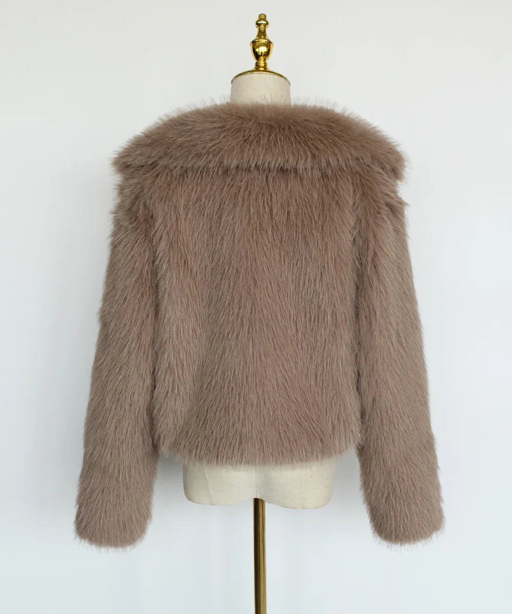 2025 Female Winter Brown Faux Fur Coat For Women Casual Long Sleeve Fluffy Plush Jacket Lady Solid Thick Fake Fur Warm Cardigan