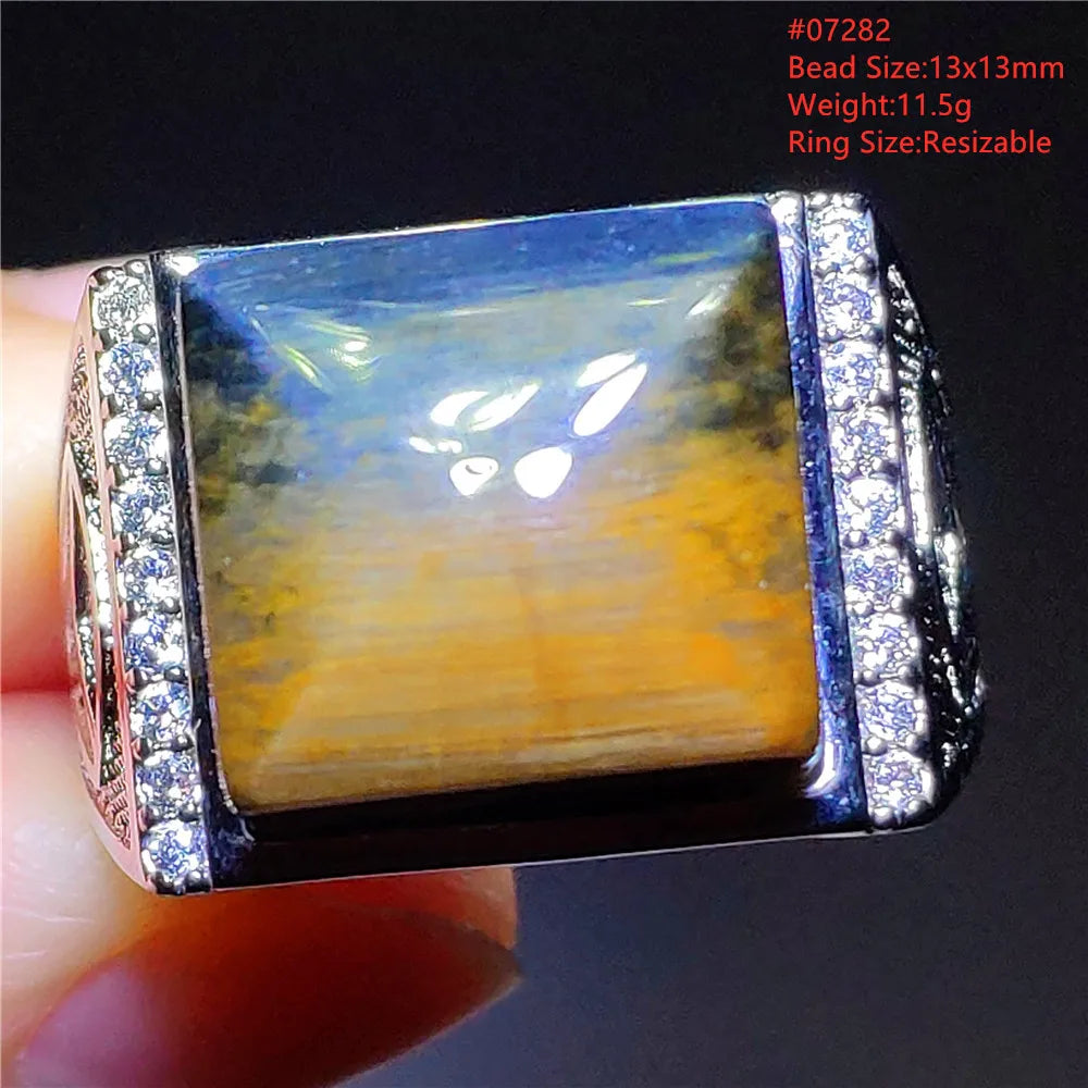 Natural Blue Pietersite Beads Adjustable Ring Woman Men Namibia Pietersite Ring Chatoyant Beads Fashion Silver Jewelry AAAAAA