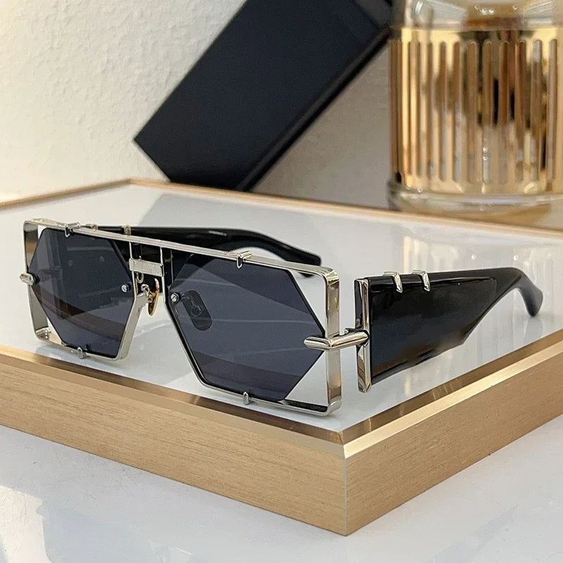 MOD004 Square Diamond Rimless Handamde Acetate Alloy Sunglasses High Street Punk Designer Brand Men Uv400 Eyeglasses with Case