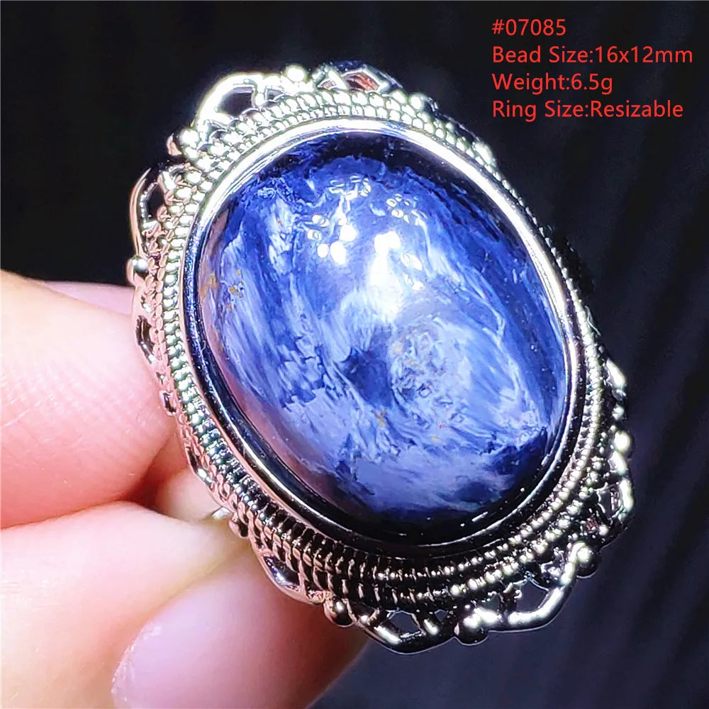 Natural Blue Pietersite Beads Adjustable Ring Woman Men Namibia Pietersite Ring Chatoyant Beads Fashion Silver Jewelry AAAAAA