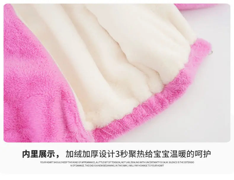 Fake Fur Girls Jacket Winter New Solid Color Letter Print Padded Lining Thick Warm Plush Coats For 5-12Y Kids Fashion Overcoat