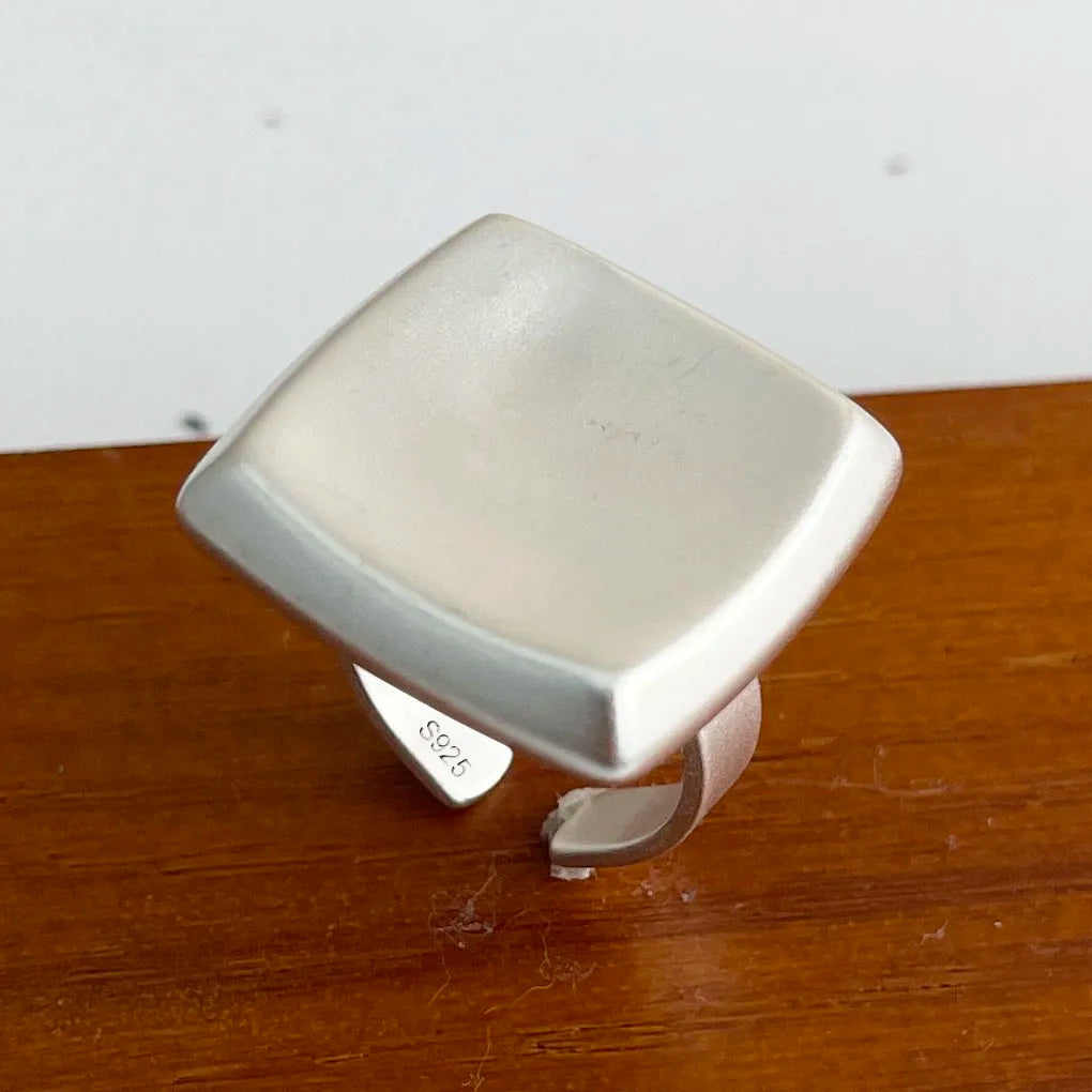 925 Sterling Silver Rings For Women Geometric Fine Jewelry Finger Adjustable Wide Sparkling Ring For Party Birthday Gift