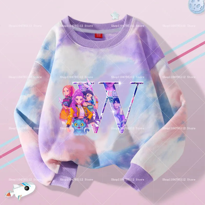 K Pop Demon Hunters Girls Sweatshirt Rumi Mira Zoey A-Z Hoodies Kids Spring Autumn Pullover Children Long Sleeves Clothes Gift