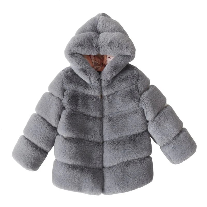 Kids Clothes Girls Fur Coats Winter Solid Faux Rabbit Fur Hooded Jacket for Babies Fashion Boy Thicken Warm Children's Clothing