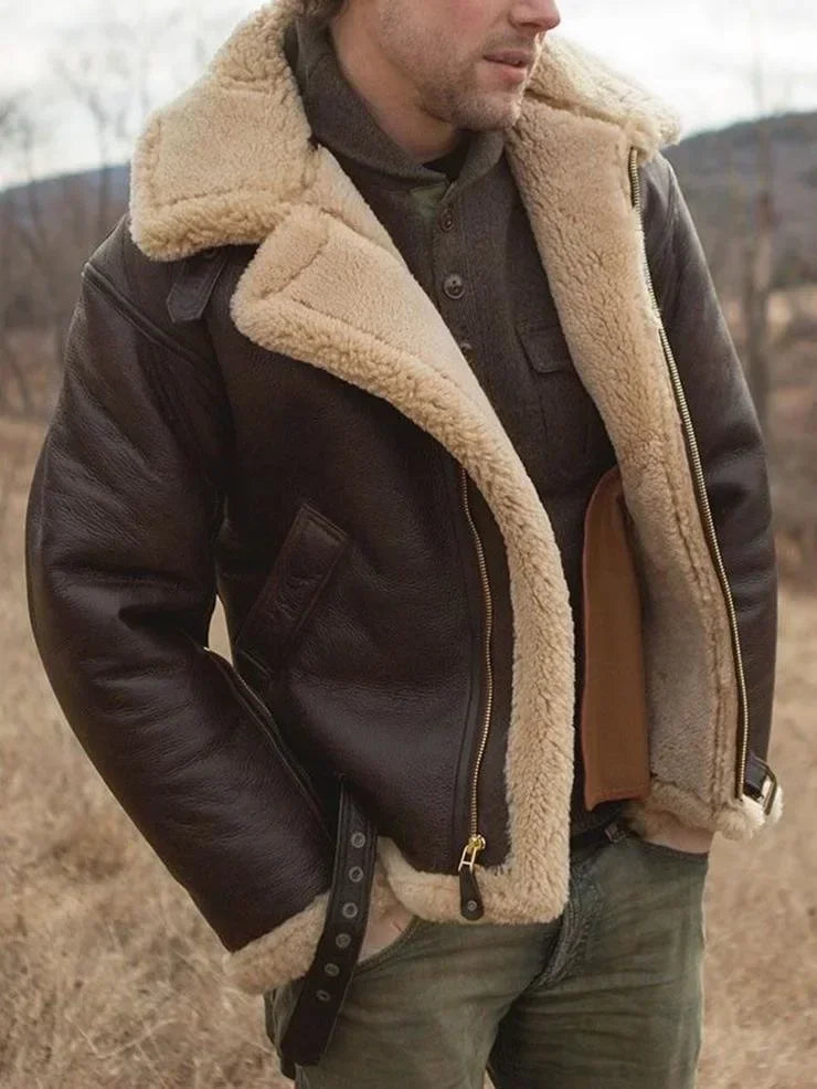 2025 Fur Integrated Men's Jacket Coat with Thickened New Winter Fashion and Casual Faux Leather Fleece Men's Jacket Clothing