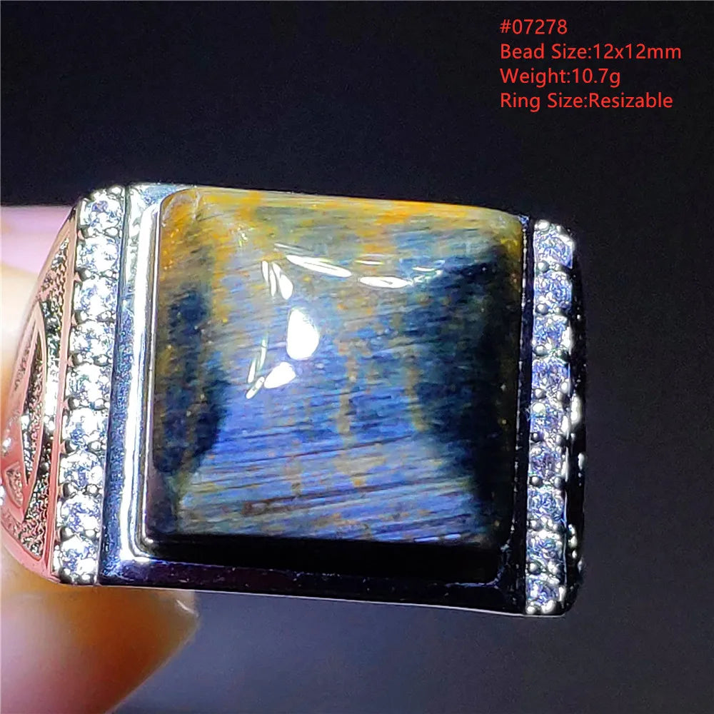 Natural Blue Pietersite Beads Adjustable Ring Woman Men Namibia Pietersite Ring Chatoyant Beads Fashion Silver Jewelry AAAAAA