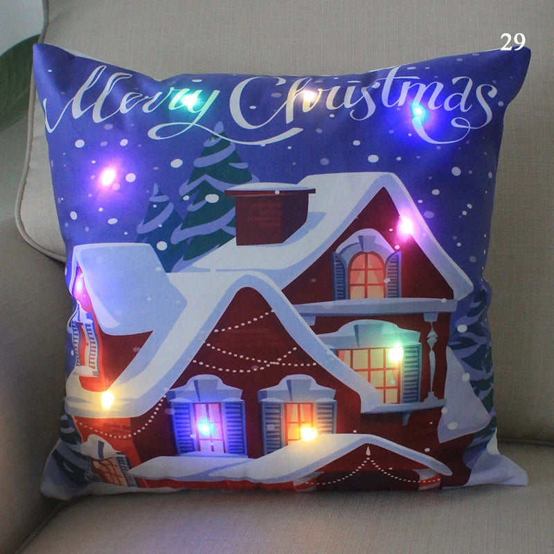 LED Christmas Cushion Cover Merry Santa Claus Light Pillow   Lighting Pillowcase Home Decoration New Year  Decor