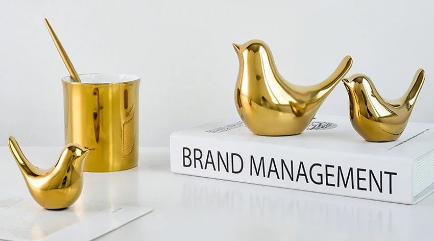Modern Simple Luxury Golden Ceramic Bird Figurines Home Decoration Accessories Golden Bird Figures Decorative Wedding Ornaments