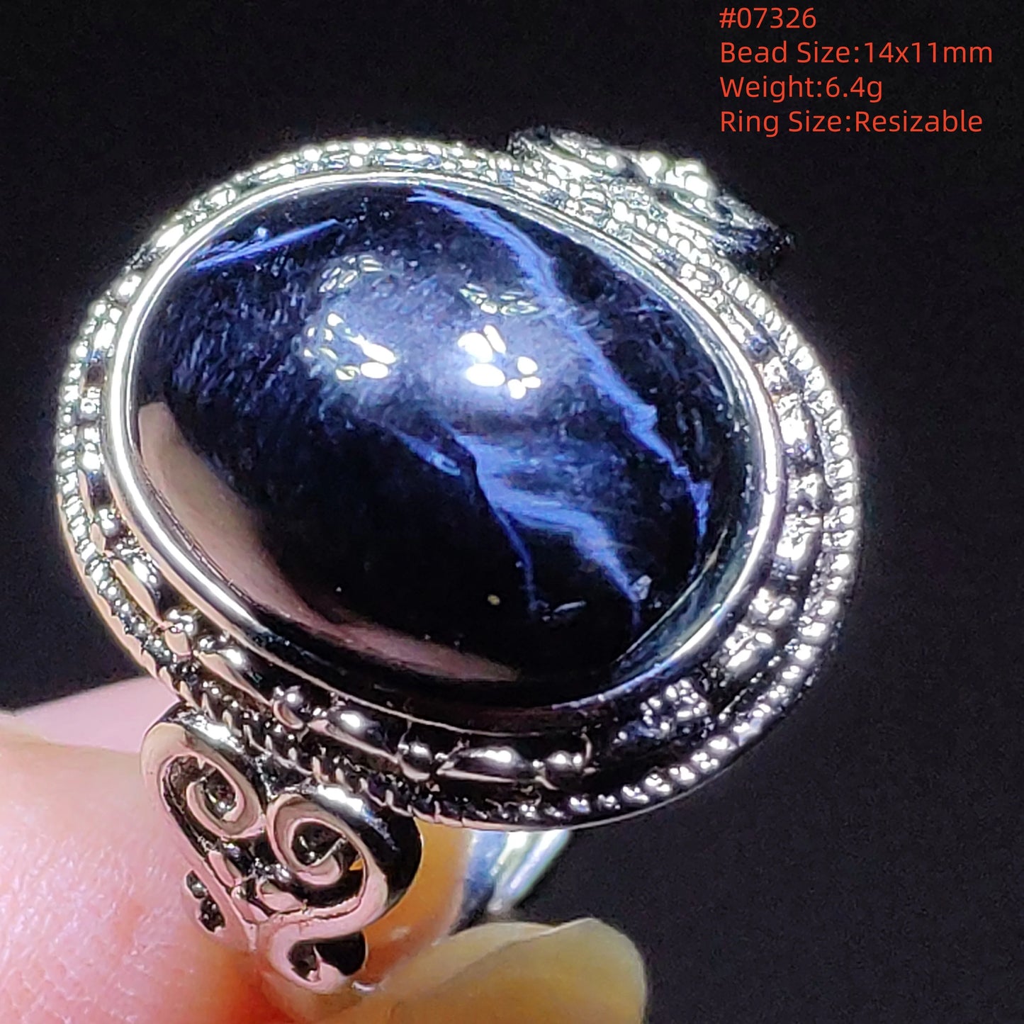 Natural Blue Pietersite Beads Adjustable Ring Woman Men Namibia Pietersite Ring Chatoyant Beads Fashion Silver Jewelry AAAAAA