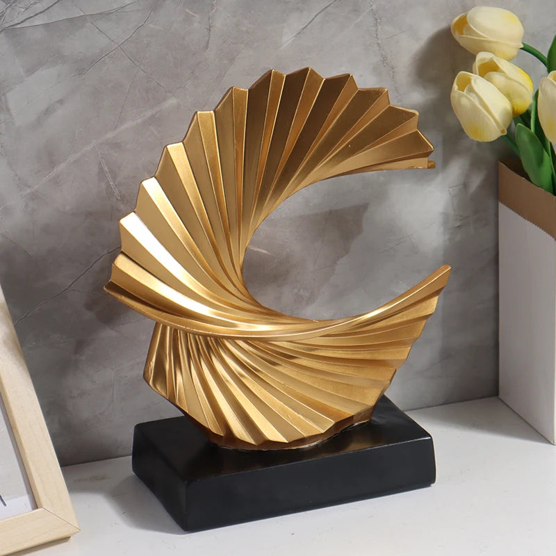 Golden Wave Resin Craft Sculpture - Abstract Art Home Decor Figurine, Bedroom, Living Room, and Study Desktop Decorations