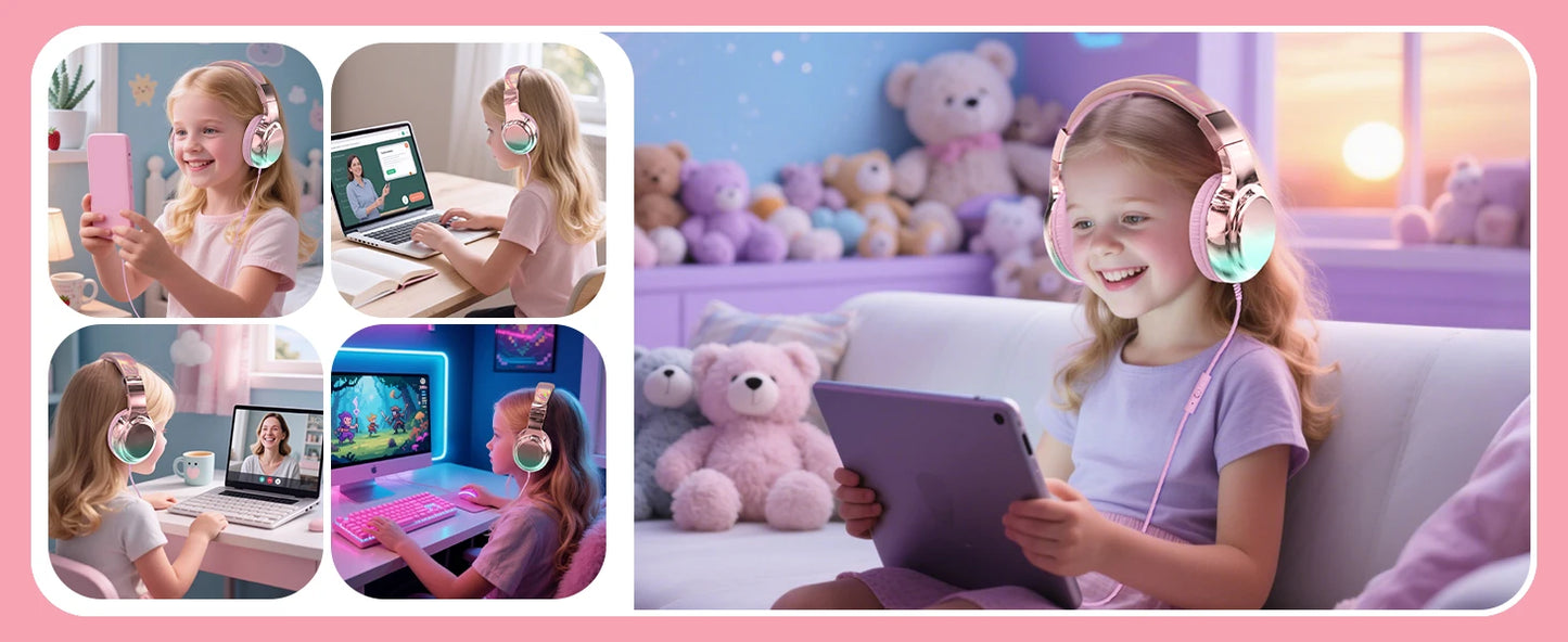 Stylish Soundproof Kids Wired Headphones For Toddler Preschool, 3.5mm Jack, 85/94dB Volume limited Headset For Travel Homeschool