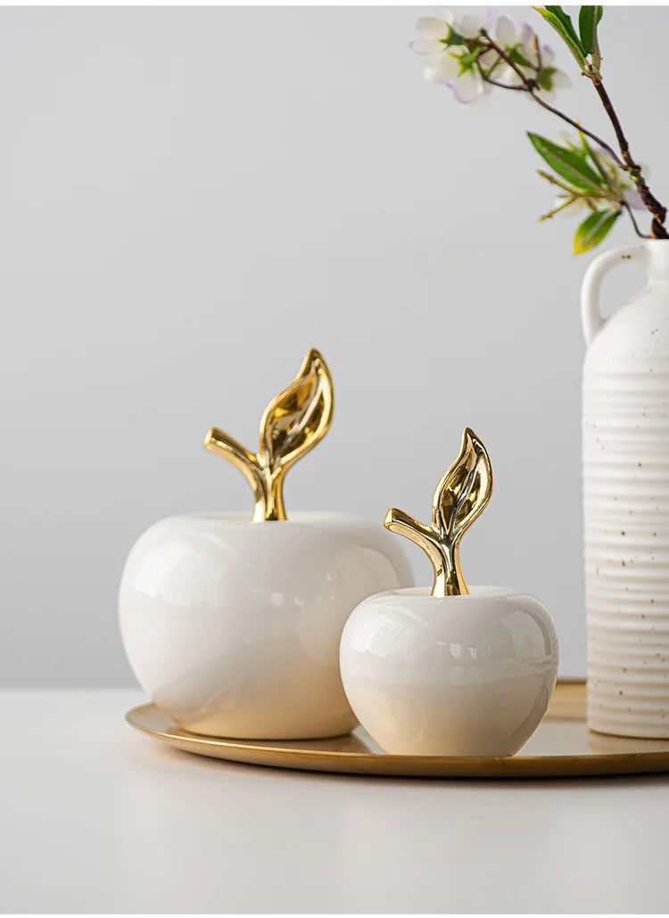 Creative Ceramic Apple Figurines Handicrafts Living Room Art White Apple Sculpture Room Home Decor Accessories Holiday Gifts