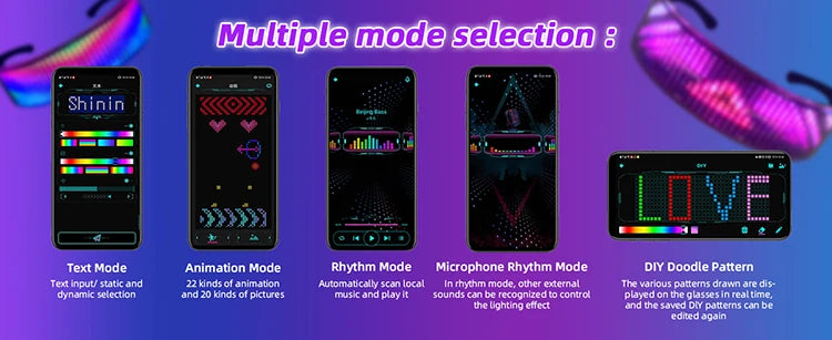 DIY Shining Electronic Futuristic Eyewear Glow The Dark Bluetooth LED Luminous Glasses Prop for Party Bar Festival Performance