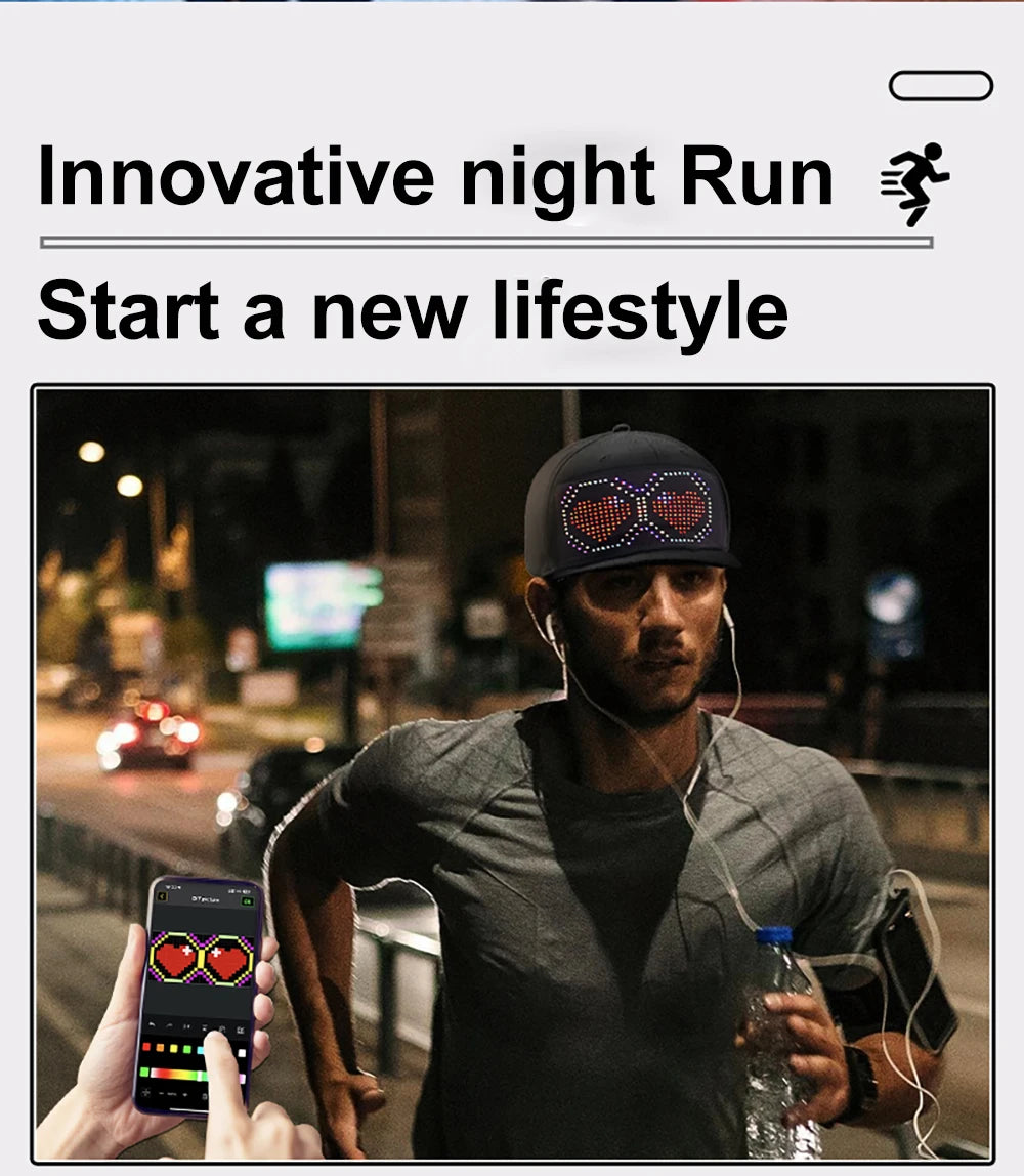 LED Hat Light Display Screen DIY Smart Pixel Matrix Baseball Hat Rechargeable Bluetooth APP Control Hip Hop Street Party Decor