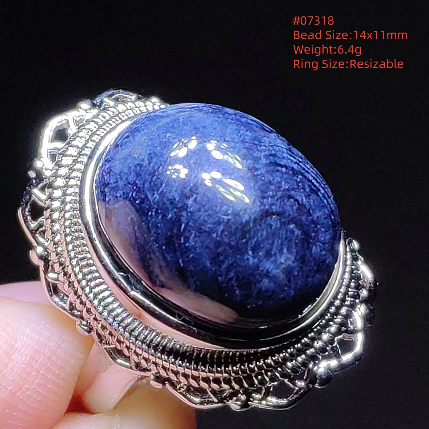 Natural Blue Pietersite Beads Adjustable Ring Woman Men Namibia Pietersite Ring Chatoyant Beads Fashion Silver Jewelry AAAAAA