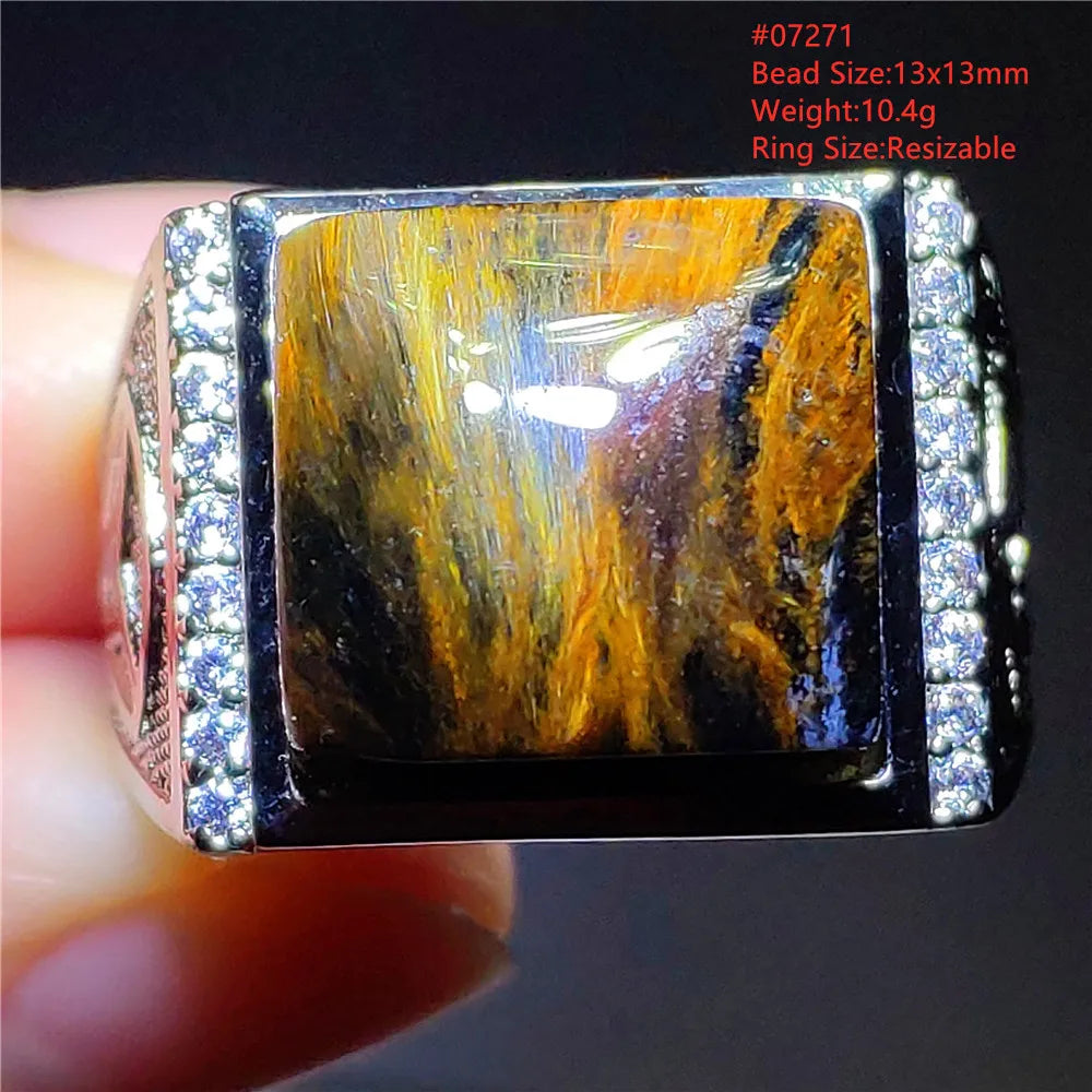 Natural Blue Pietersite Beads Adjustable Ring Woman Men Namibia Pietersite Ring Chatoyant Beads Fashion Silver Jewelry AAAAAA