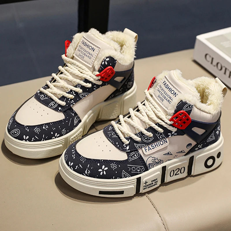Kids Sneakers Winter Warm Plush Walking Shoes High-top Comfortable Fashion Casual Flat Tennis Shoes Childrens Boots for Boy