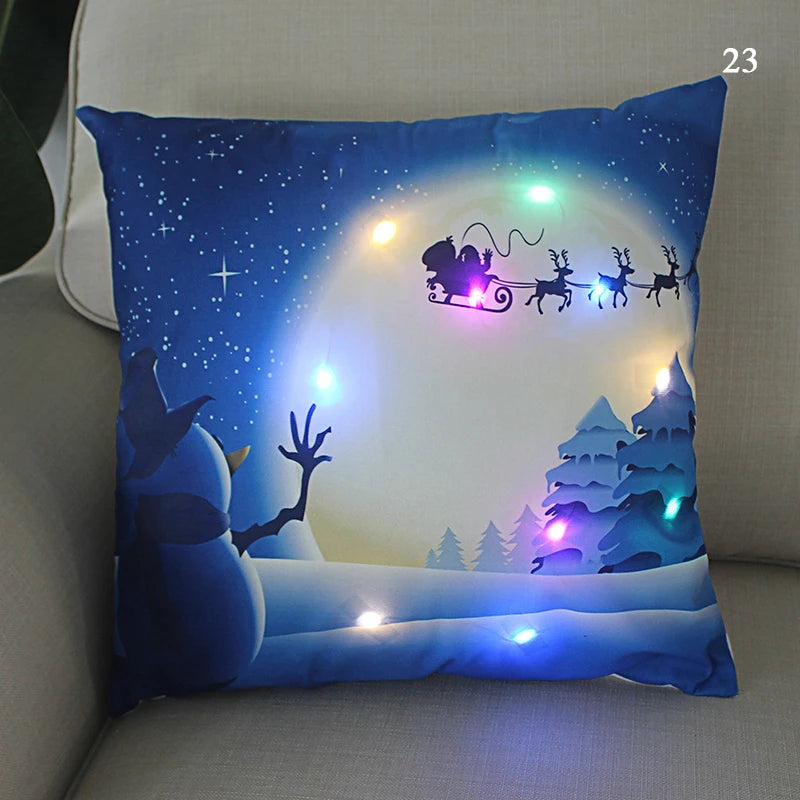 LED Christmas Cushion Cover Merry Santa Claus Light Pillow   Lighting Pillowcase Home Decoration New Year  Decor