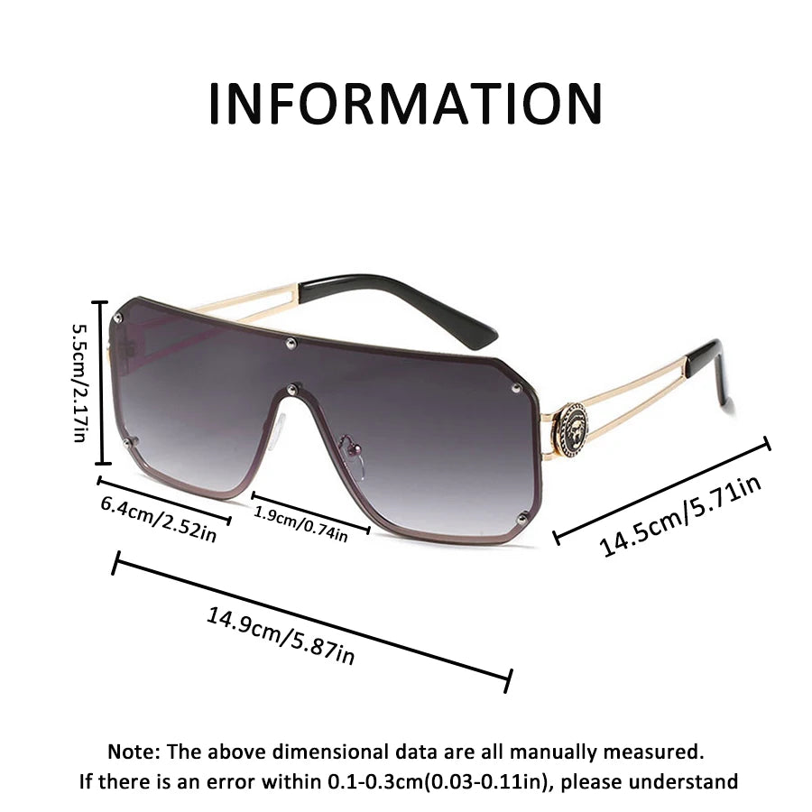 Oversized One Piece Frameless Fashion Sunglasses Women Men Casual Square Sun Glasses Suitable for travel and parties