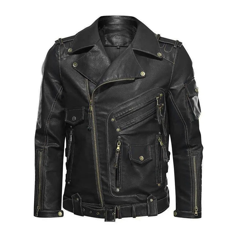 Winter PU Leather Jacket Men Fashion Motorcycle Faux Leather Jacket Male Autumn Cool Zipper Pockets Outwear Coats Clothing