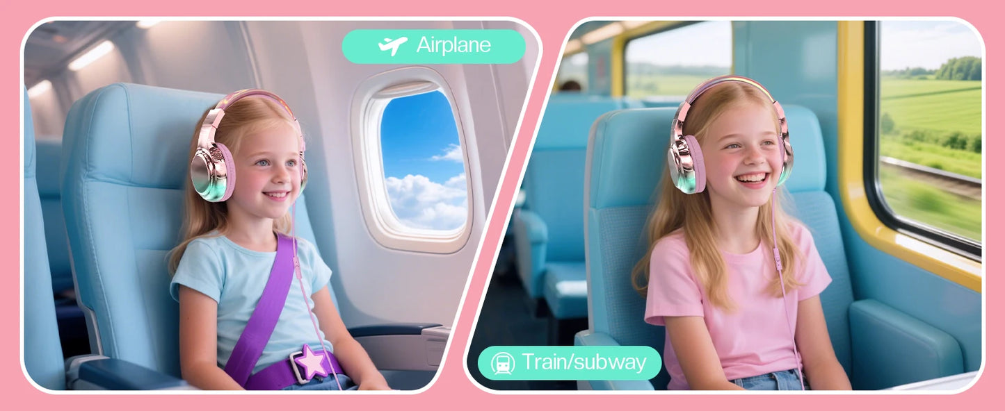 Stylish Soundproof Kids Wired Headphones For Toddler Preschool, 3.5mm Jack, 85/94dB Volume limited Headset For Travel Homeschool