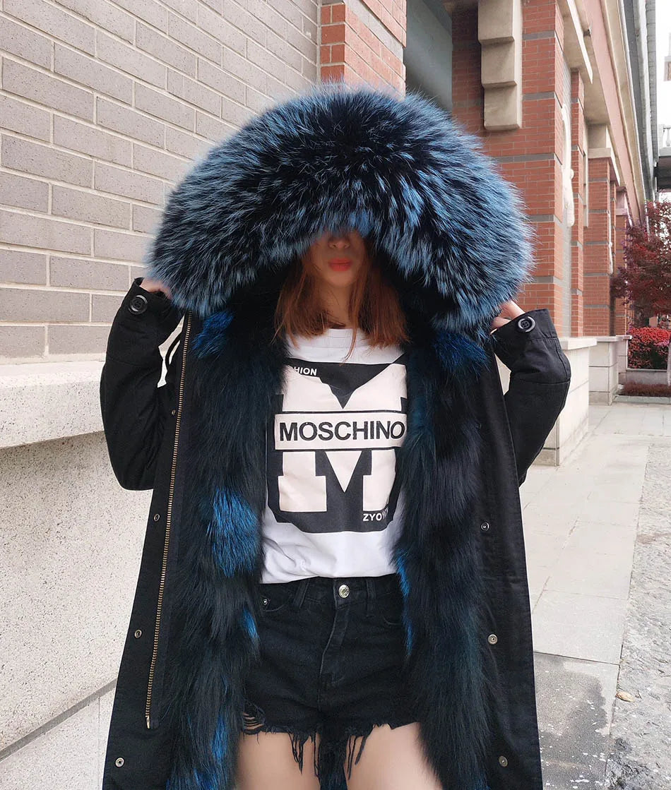 2024 MAOMAOKONG New Real Fur coat Raccoon Collar Detachable Fox fur lining jackets Women's winter Coats parkas Female clothing