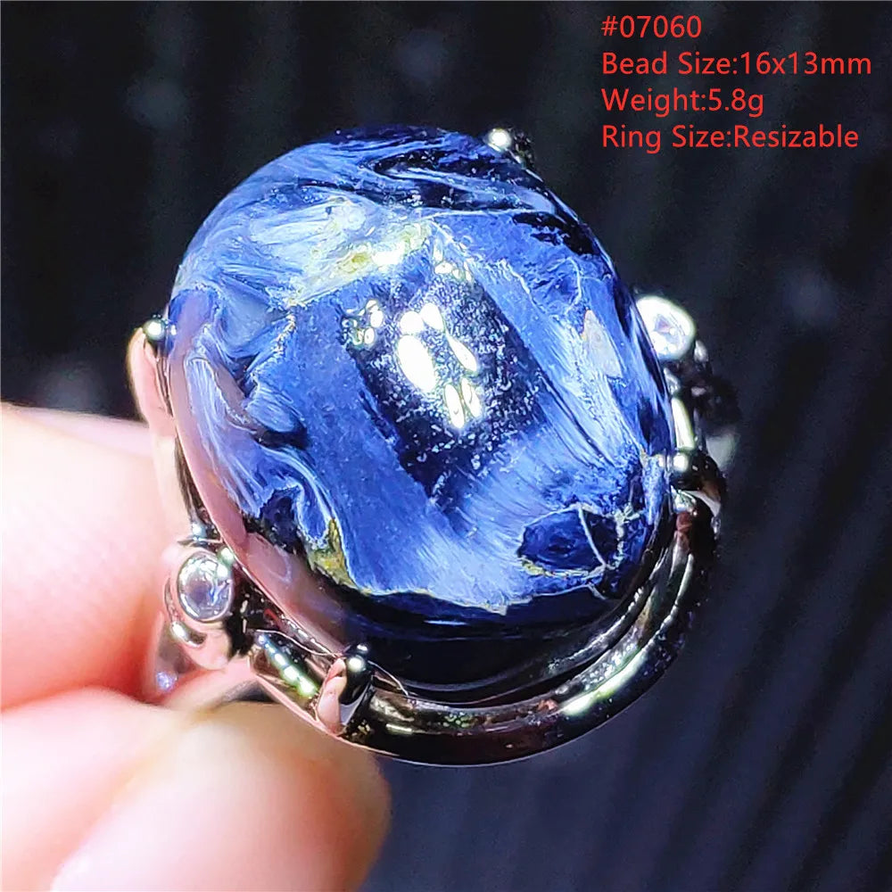 Natural Blue Pietersite Beads Adjustable Ring Woman Men Namibia Pietersite Ring Chatoyant Beads Fashion Silver Jewelry AAAAAA