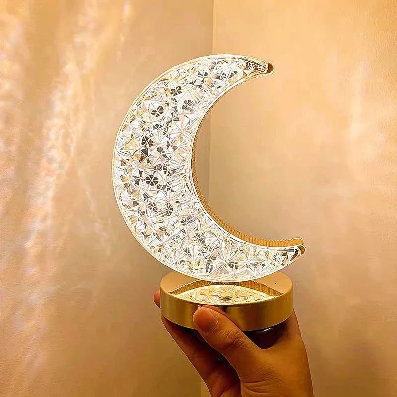 3D Crystal Touch Control LED Night Light for Kids Bedroom - USB Rechargeable Color Changing Square Star Moon Shapes Lamp