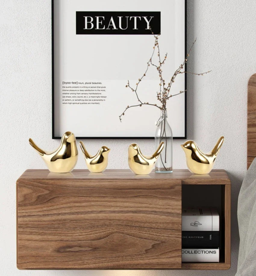 Modern Simple Luxury Golden Ceramic Bird Figurines Home Decoration Accessories Golden Bird Figures Decorative Wedding Ornaments