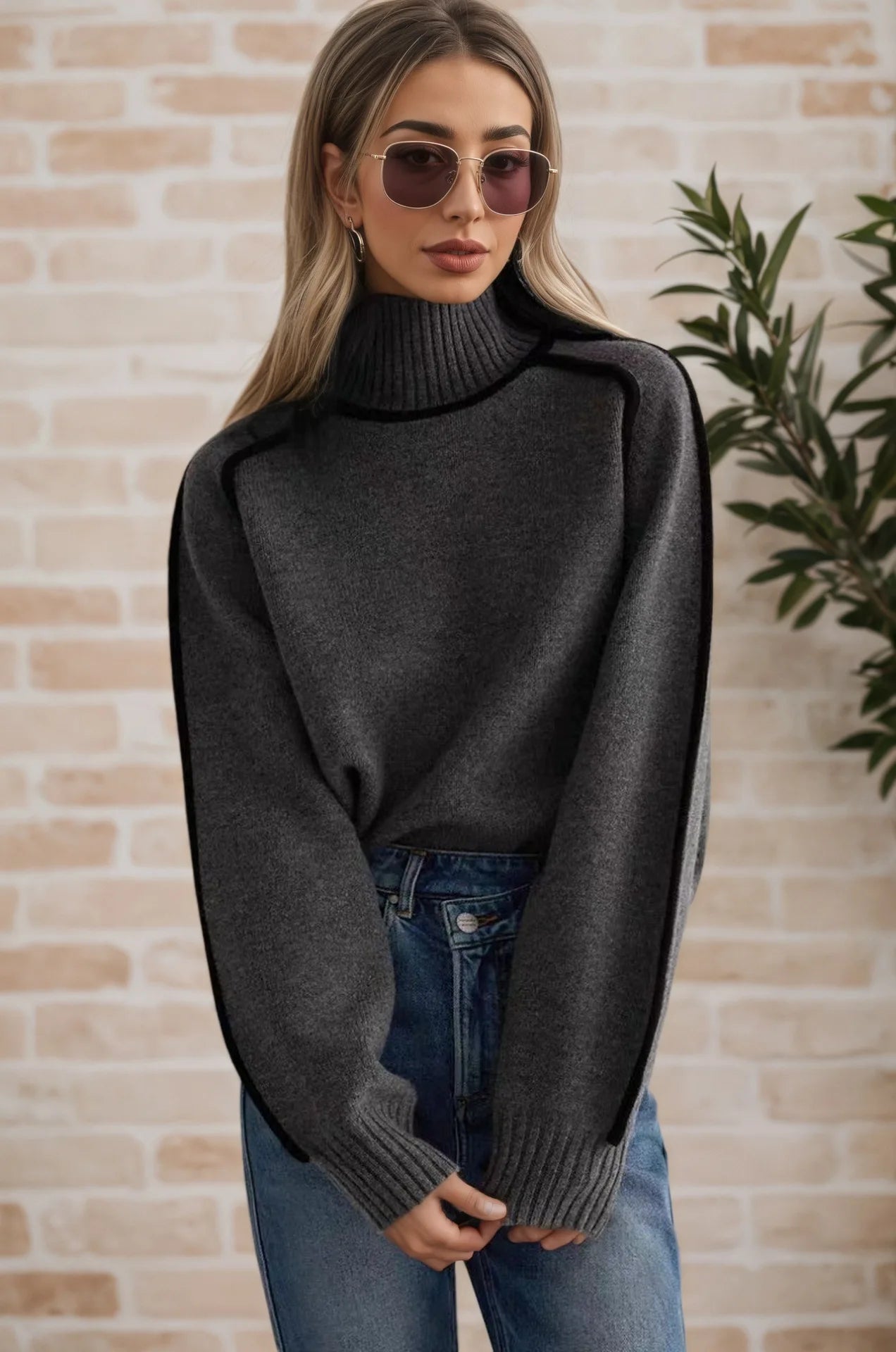 Fashion Basic Autumn Winter Color Matching Emperament Sweater High Neck Office Pullover Solid Soft Long Sleeve Clothing Tops