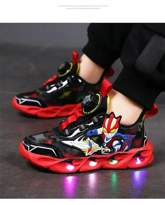Boys Girls Sneakers Boots LED Footwear Luminous For Kids Light Button Lock Laces Shoes Cartoon Children's Baby Kids