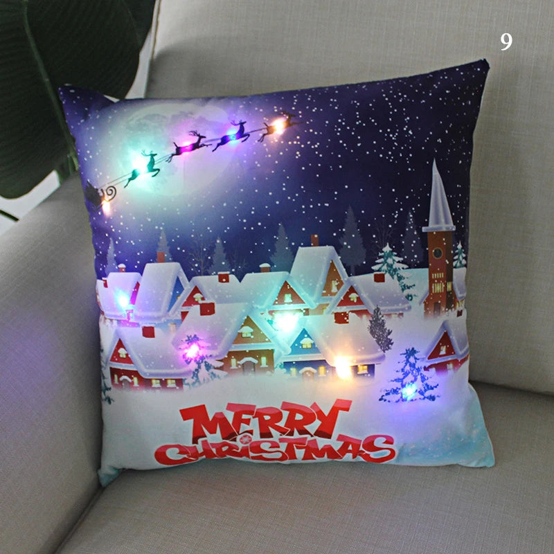 LED Christmas Cushion Cover Merry Santa Claus Light Pillow   Lighting Pillowcase Home Decoration New Year  Decor