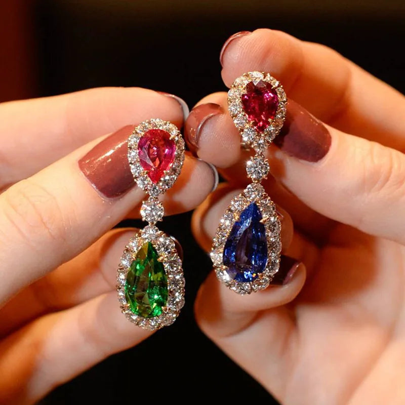 Luxury Square Purple Cubic Zirconia Crystal Earrings  for Women New FashionExquisite Fashion Gold Color Dangle  Wedding Jewelry