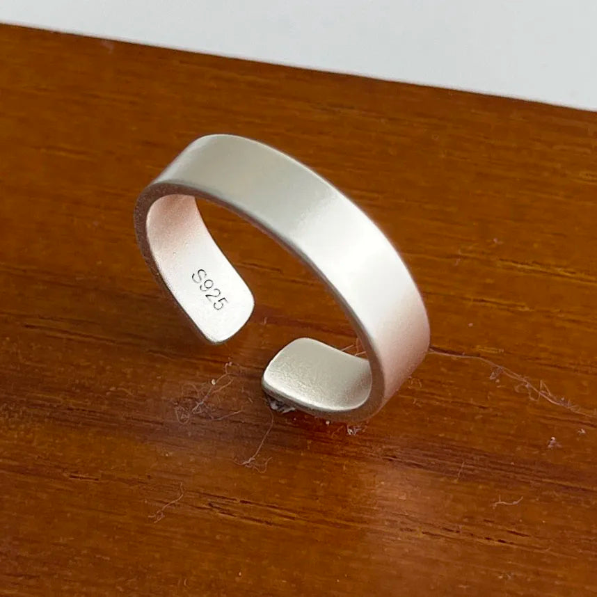 925 Sterling Silver Rings For Women Geometric Fine Jewelry Finger Adjustable Wide Sparkling Ring For Party Birthday Gift