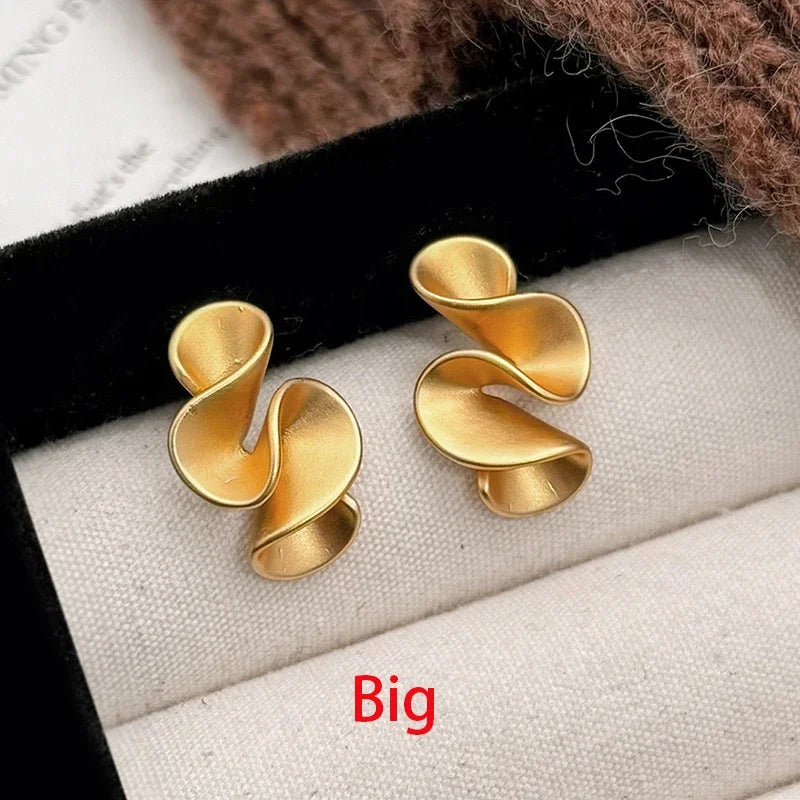 Real 925 Sterling Silver 18K Gold Twisted Flower Stud Earring for Women Minimalist Personality Fine Jewelry Trendy Accessory