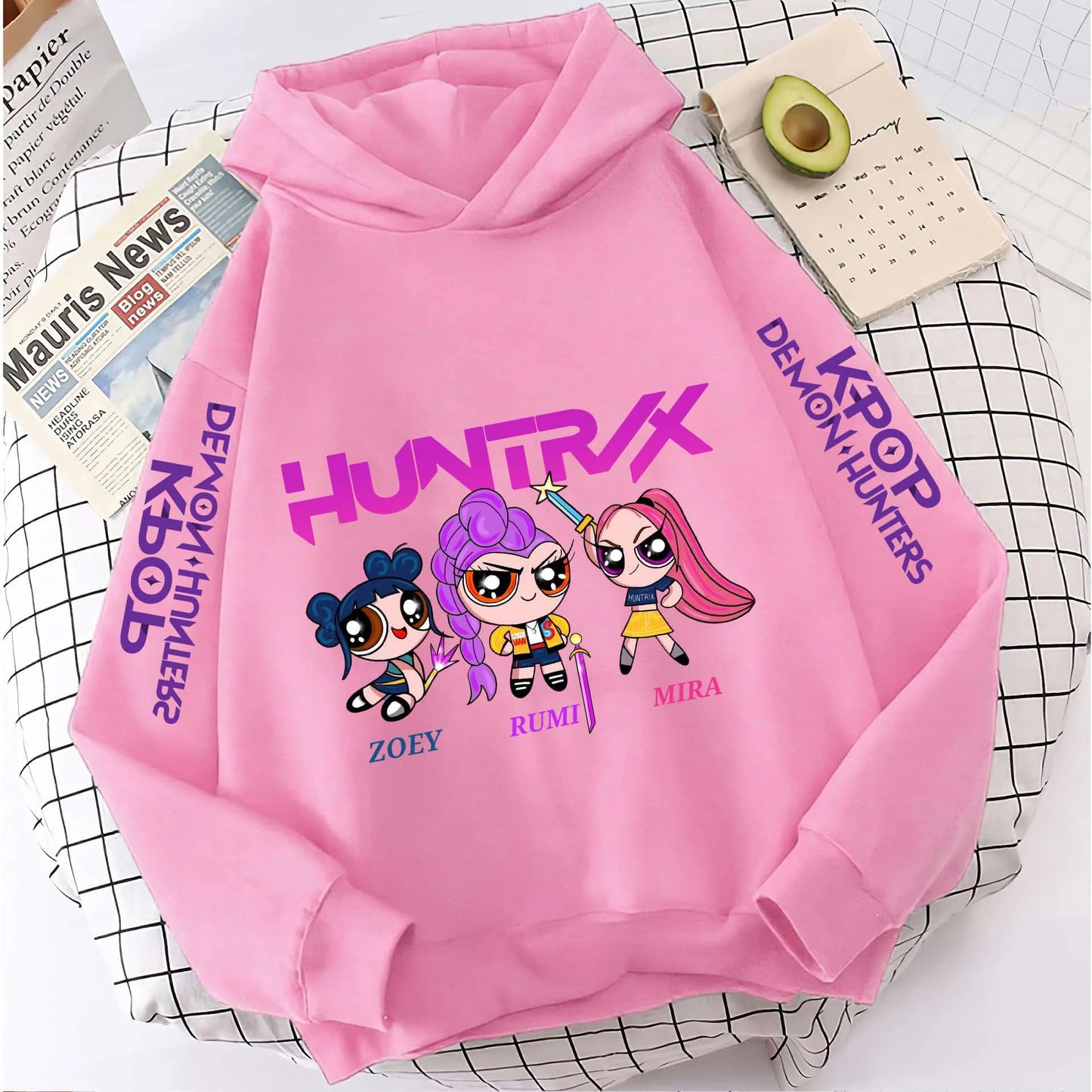 Cute Girls Hooded Sweatshirt Warm Rumi KPop Demon Hunter Cartoon Children's Wave Fashion Casual Tops Casual Black Pink Clothing