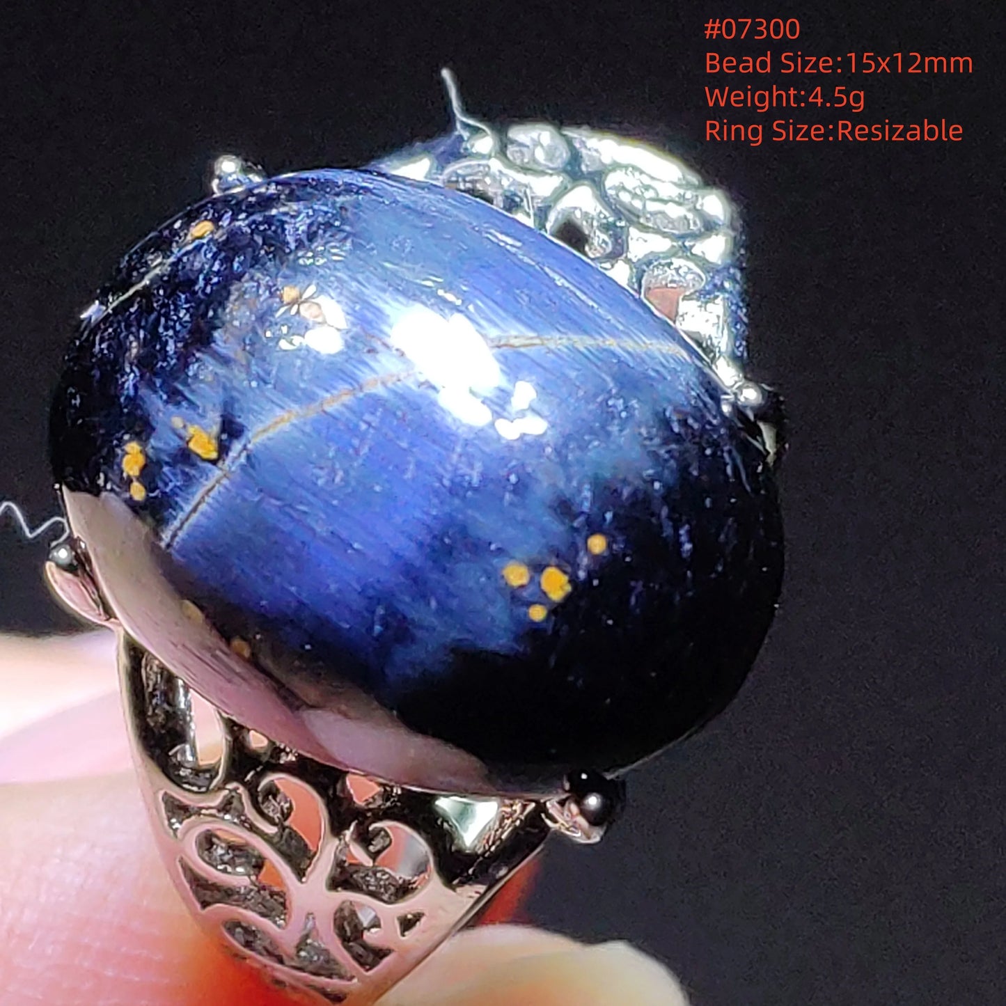 Natural Blue Pietersite Beads Adjustable Ring Woman Men Namibia Pietersite Ring Chatoyant Beads Fashion Silver Jewelry AAAAAA