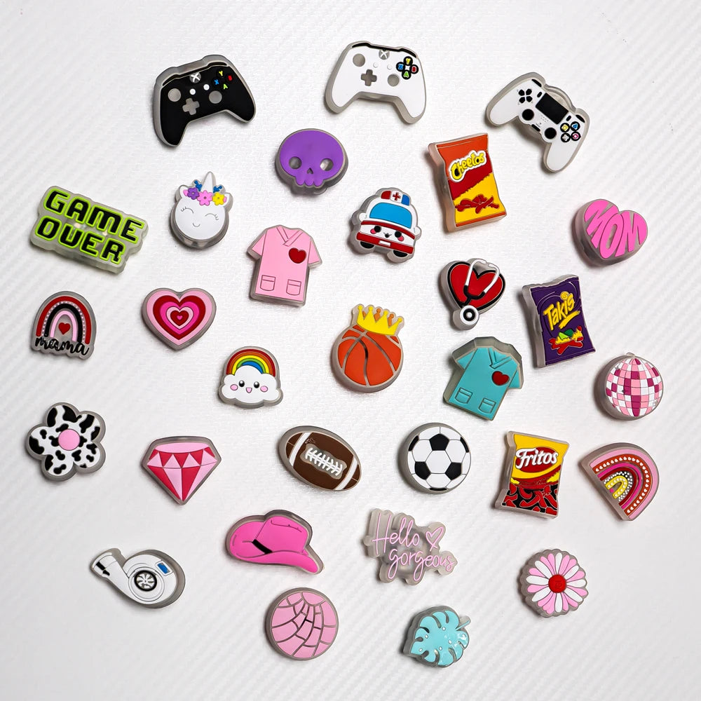 1PCS Pink Nurses Mom LED Shoes Charms Gamepad Turbo Football Shoe Decoration Accessories Rainbow Flower Doughnut Pins Clog