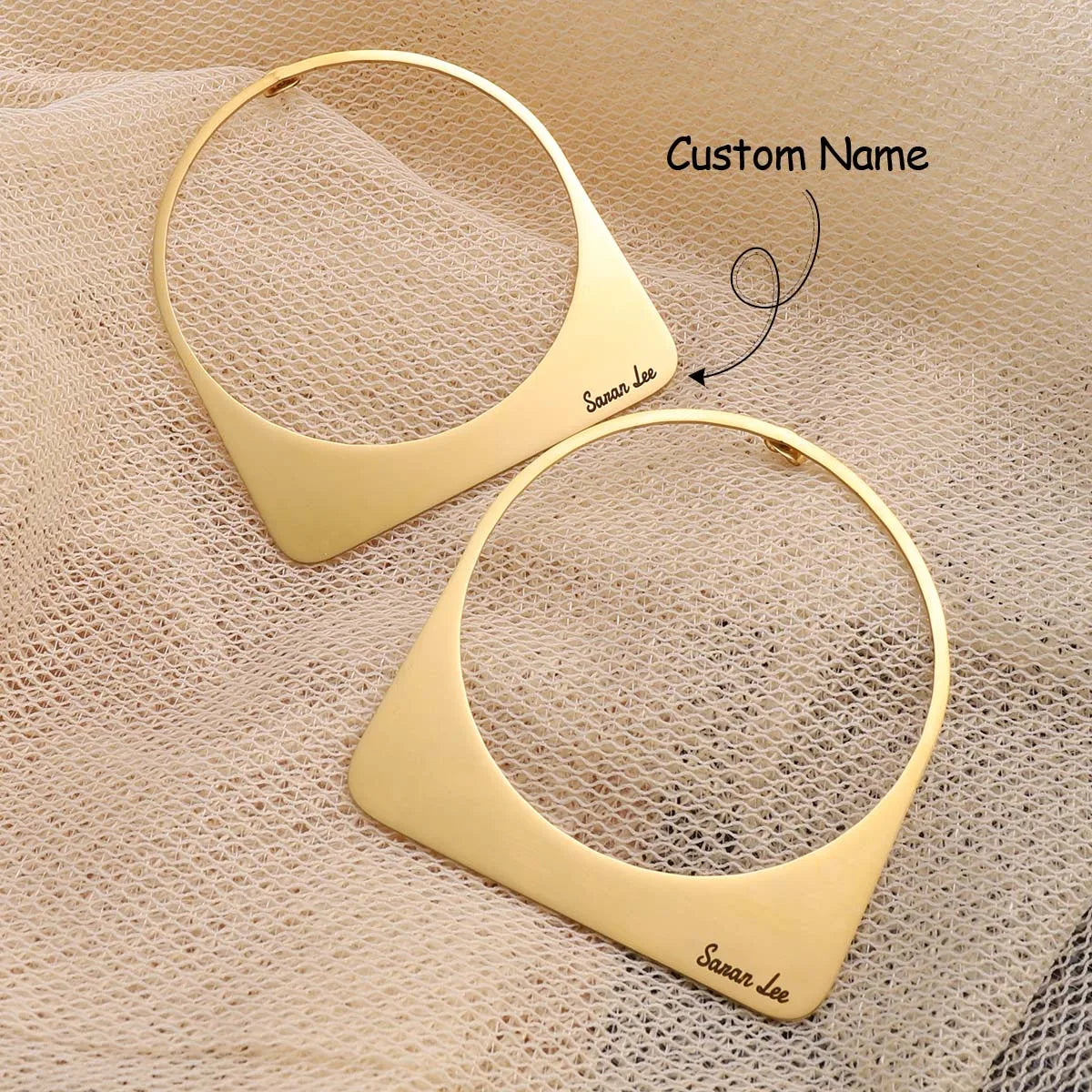African Large Hoop Earring with Custom Name Middle East Dubai 18K Gold Plated Stainless Steel Earrings Women Jewelry Handmade