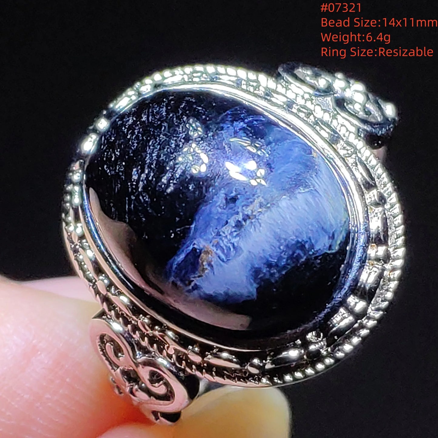 Natural Blue Pietersite Beads Adjustable Ring Woman Men Namibia Pietersite Ring Chatoyant Beads Fashion Silver Jewelry AAAAAA